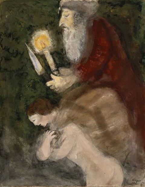 Abraham und Isaak auf dem Weg zur Opferstätte Zeitgenosse Marc Chagall Ölgemälde